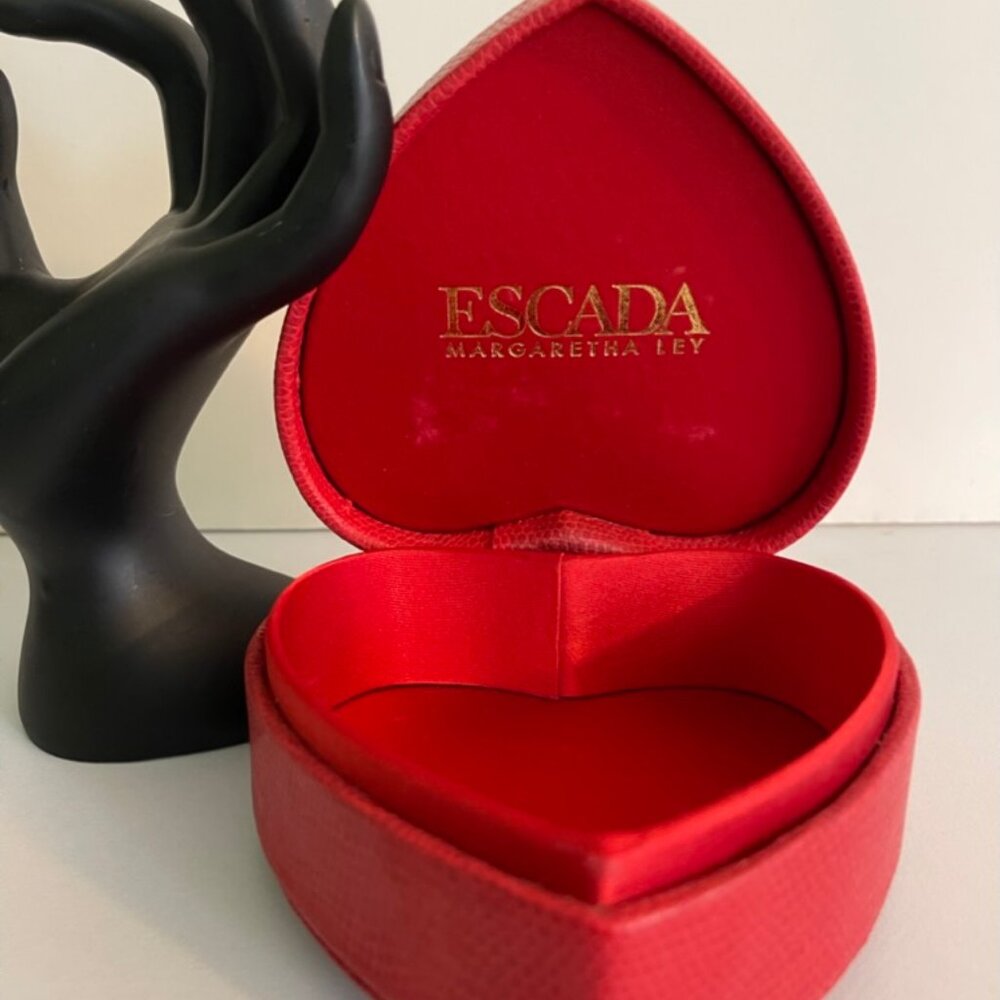 Vintage Escada Margaretha Rey Red Heart Keepsake Trinket Box -Satin Lined